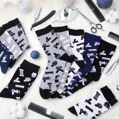 Ramede 5 Pairs Barber Gifts Socks for Men Novelty One Size, Stylish Colors