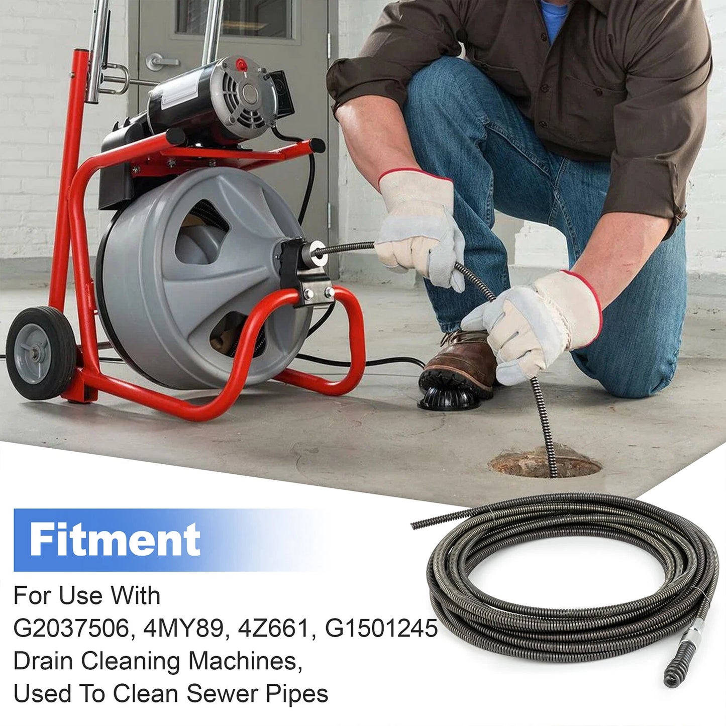 ‌Heavy-Duty 5/16" x 25ft Drain Cleaning Cable Fits Model 62235, G2037506, 4MY89