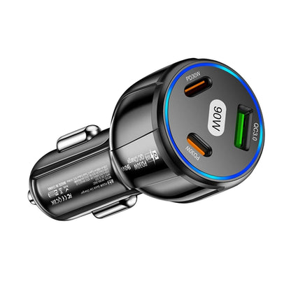 3 Port 90W Car Charger PD 30W QC3.0 Type C Cigarette Lighter USB Charger