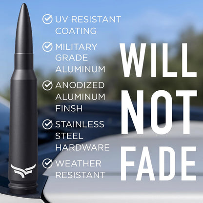 50 Cal Badass Bullet Antenna® Fits Chevy Silverado & GMC Sierra Truck Black