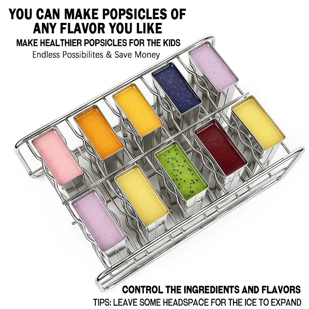 Popsicle Molds Set 10 Pieces Stainless Steel 10.1in x 4.7in x 6.7in, Silver