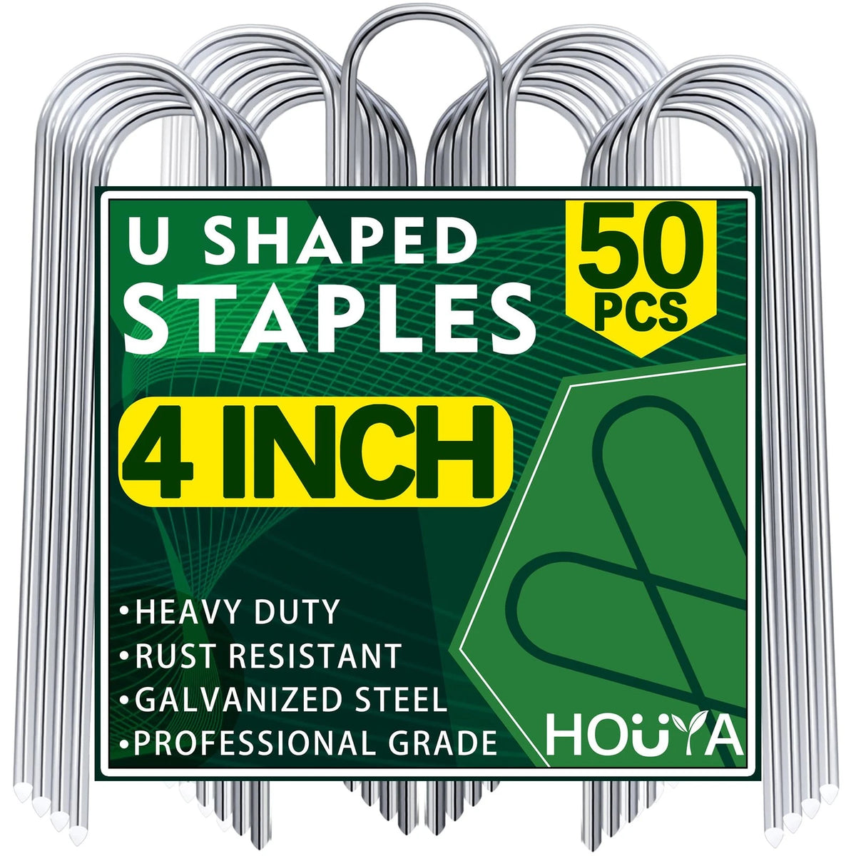HOUYA 50 Pack Garden Stakes 4 Inch U-Shaped Drip Irrigation 4 Inch, sliver