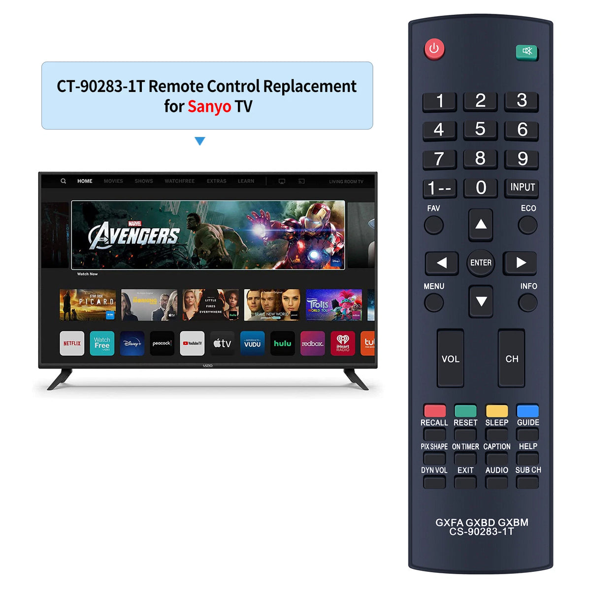 Replaced TV Controller Remote Control Sub Sanyo GXFA GXBD GXBM CS-90283-1T