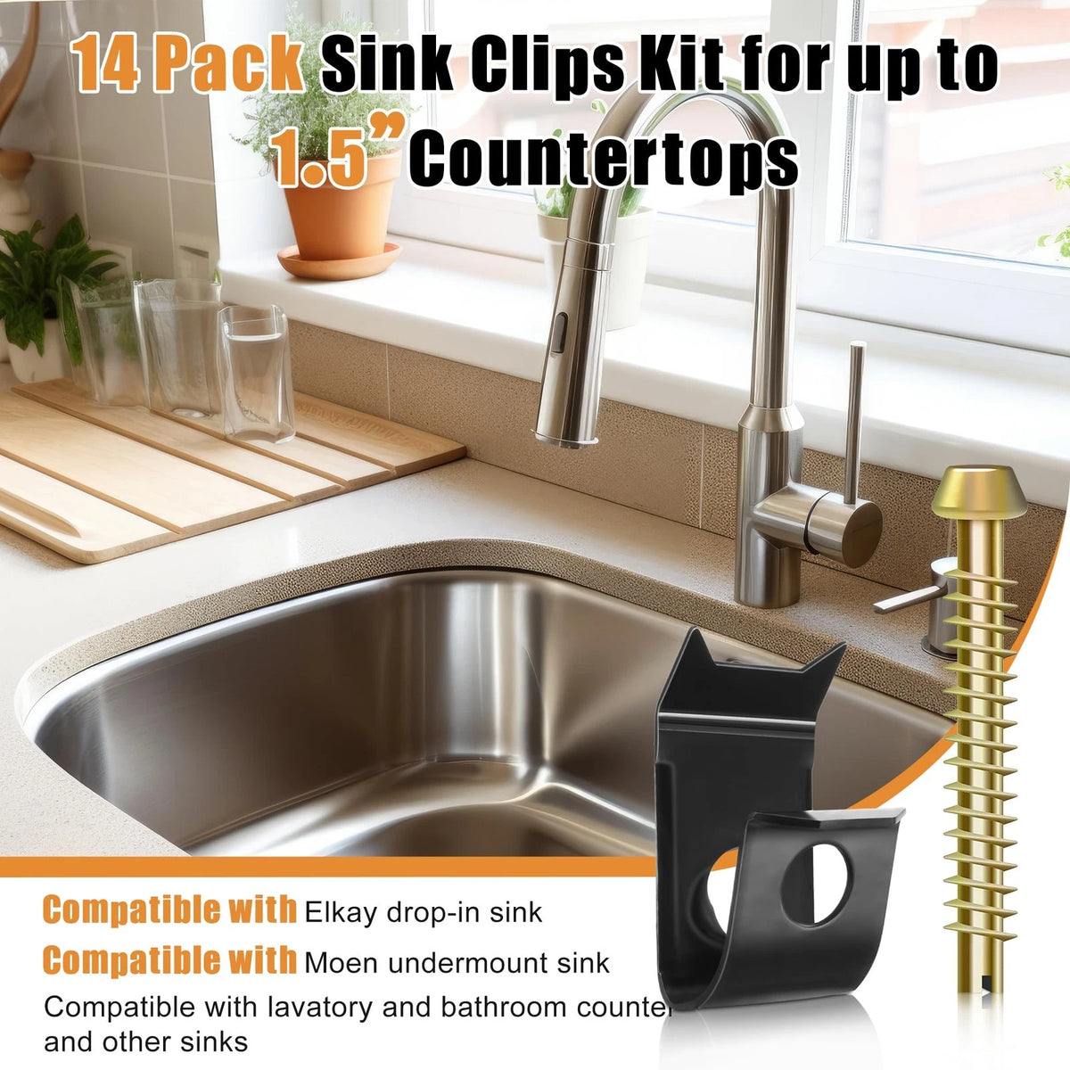 Dreyoo 14 Pack Sink Clips Kit, Undermount Compatible with Gold