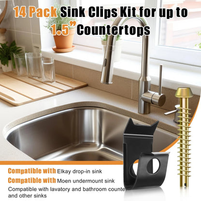 Dreyoo 14 Pack Sink Clips Kit, Undermount Compatible with Gold