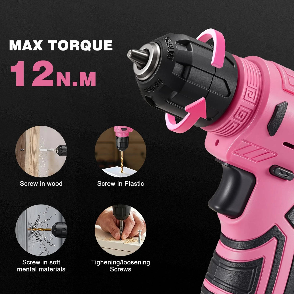 Tool Set, Kit for Home, 8V Cordless Drill 157PCS with Pink