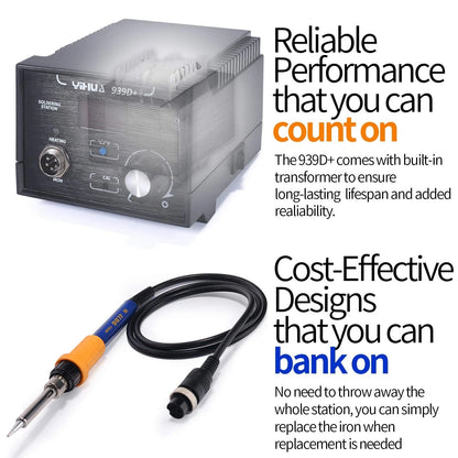 YIHUA 939D+ Digital Soldering Station, 75W Equivalent with Precision Black