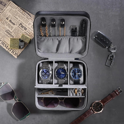 ProCase Travel Watch Case, 3 Slots PU Leather Mens Jewelry Box, 3-Slot, Black