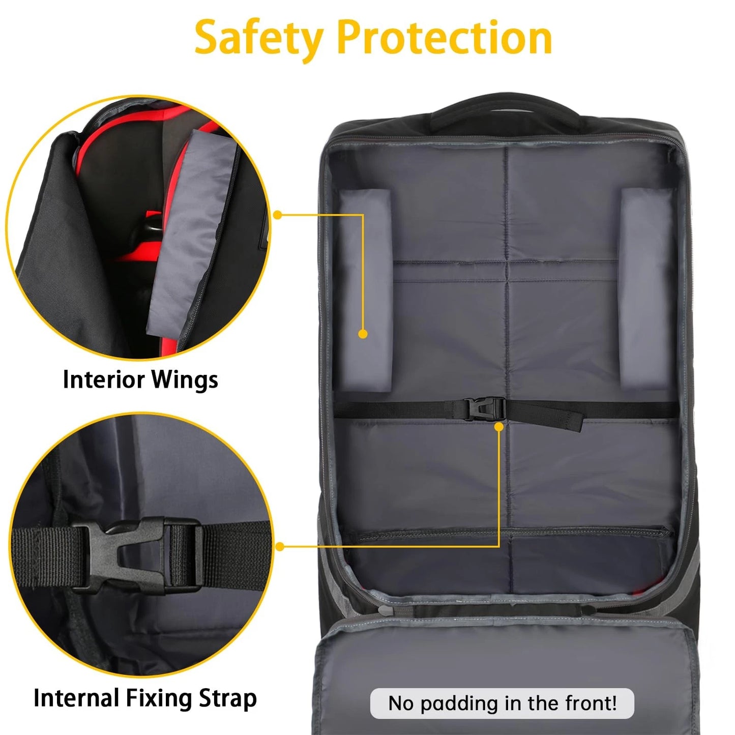 YOREPEK Padded Car Seat Travel Bag Backpack 28x18x18 Inch (Pack of 1), Black