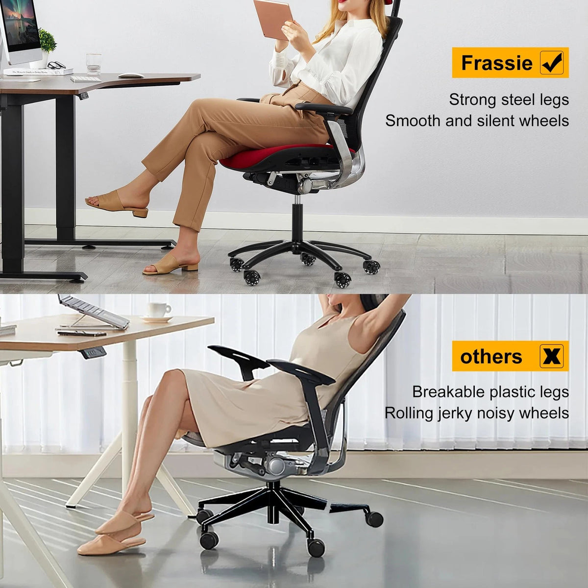 Frassie 28 Inch Office Gaming Chair Metal Base Replacement Part with 5 Black