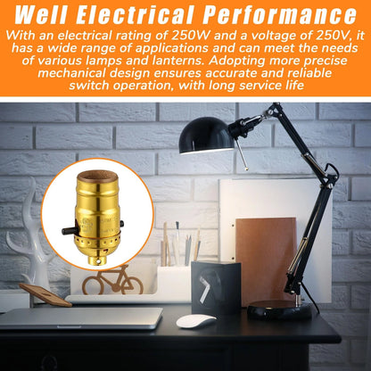 Saysurey 2 Pack UL Listed Lamp Socket with Push On/Off, E26 Threaded Gold