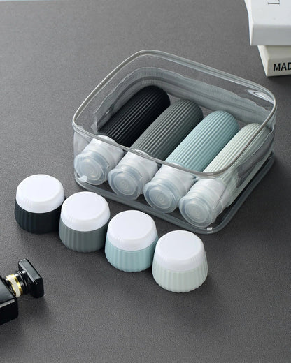 Mrsdry Travel Bottles - 8 Pack, TSA 3oz + 1oz Jars, Black Gray