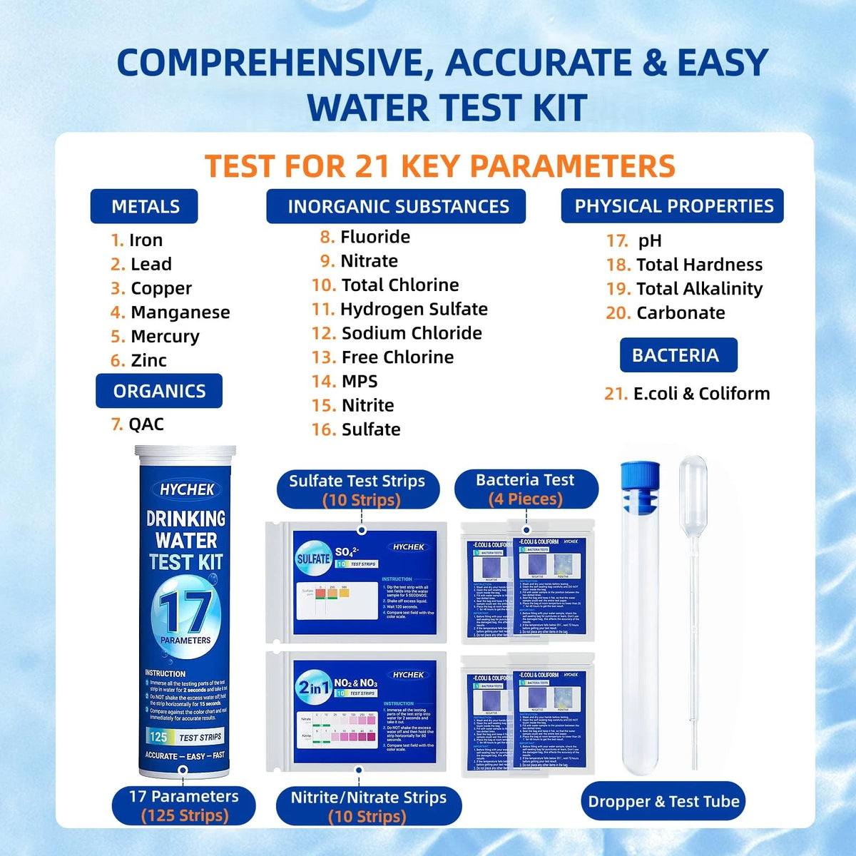 HYCHEK 21 in 1 Accurate Drinking Water Testing Kits, 145 Strips + 4 Bacteria...