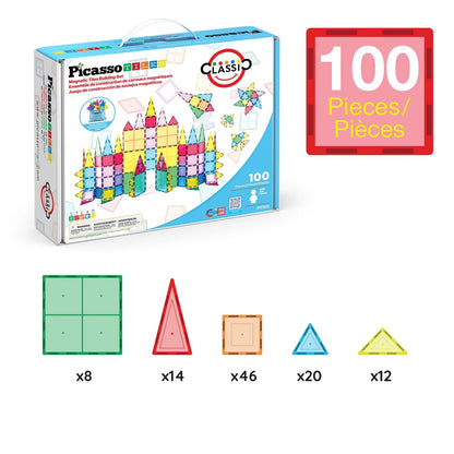 PicassoTiles 100 Piece Set 100pcs Magnet Building Tiles Clear 100, Multicolor