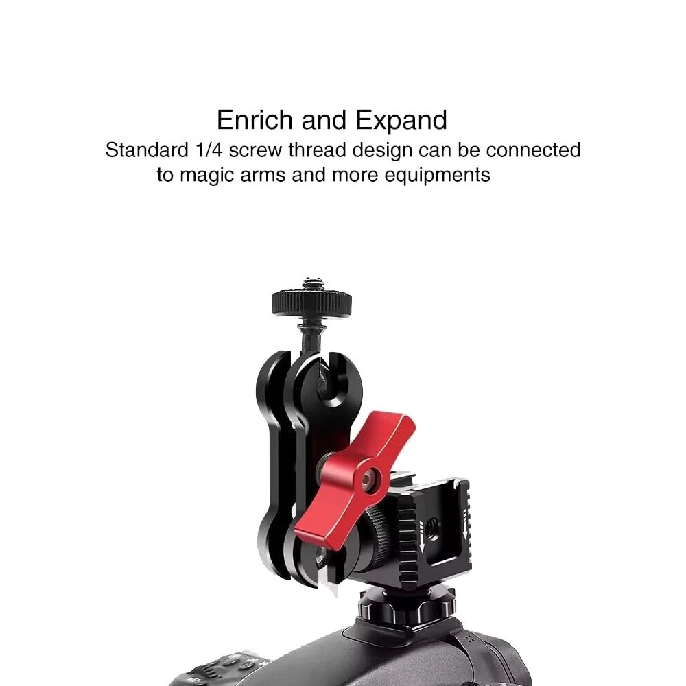 3 Port Cold Shoe Mount with 1/4"-20 Thread for Camera Cage Flash LED Black