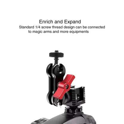 3 Port Cold Shoe Mount with 1/4"-20 Thread for Camera Cage Flash LED Black