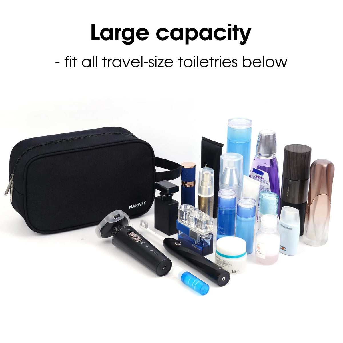 Narwey Travel Toiletry Bag for Women Traveling 9.8" x 4.3" x 6.3", A-Black