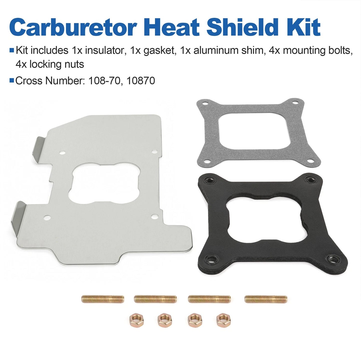Carburetor Heat Shield Kit Spacer Gasket Insulator Aluminum Shim 108-70
