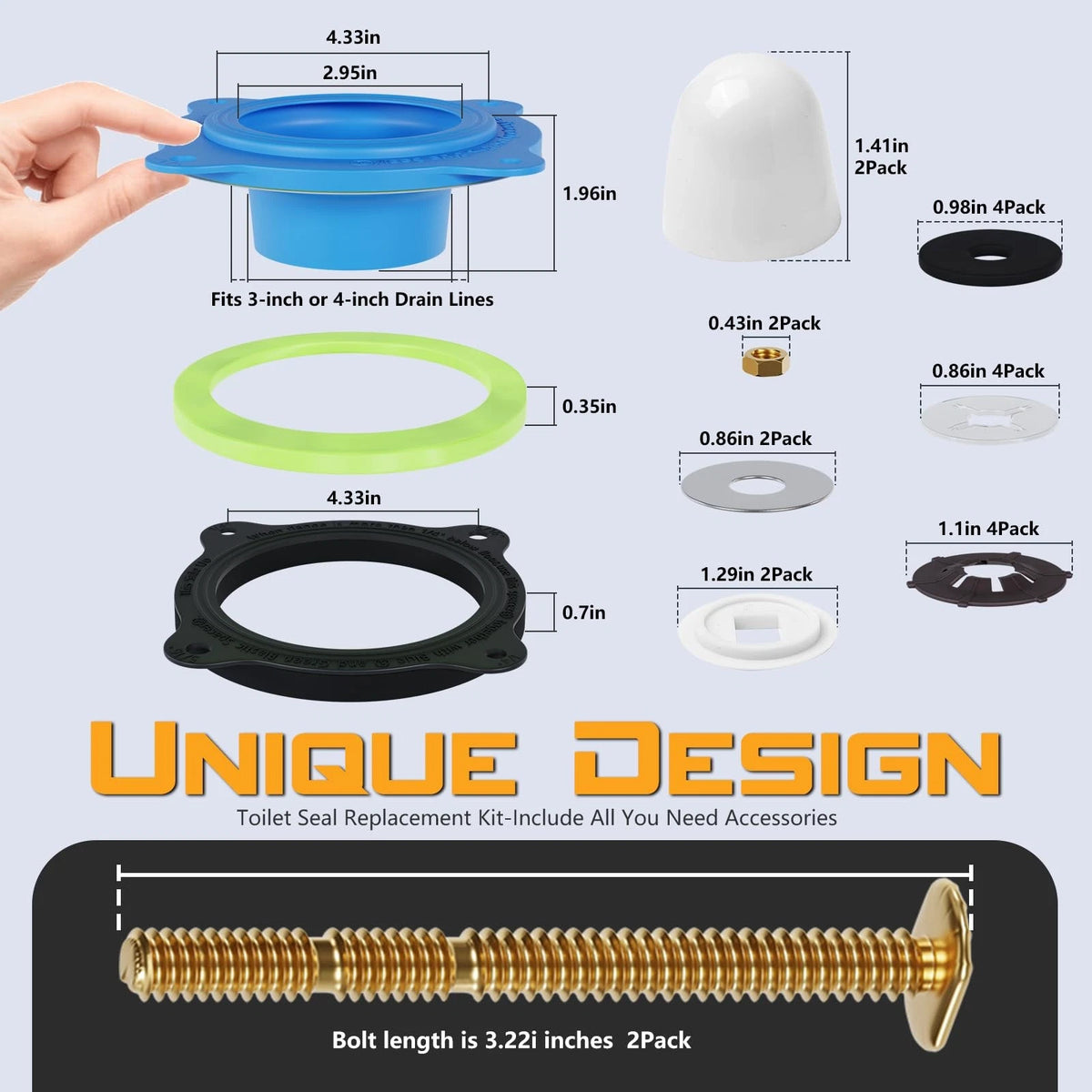 Wax Ring Kit for Toilet Installation - Elastic Rebound Wax-Free Gasket, Blue