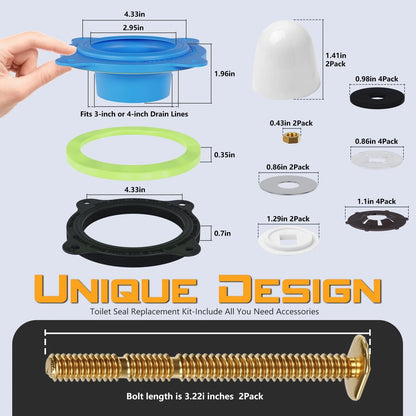Wax Ring Kit for Toilet Installation - Elastic Rebound Wax-Free Gasket, Blue