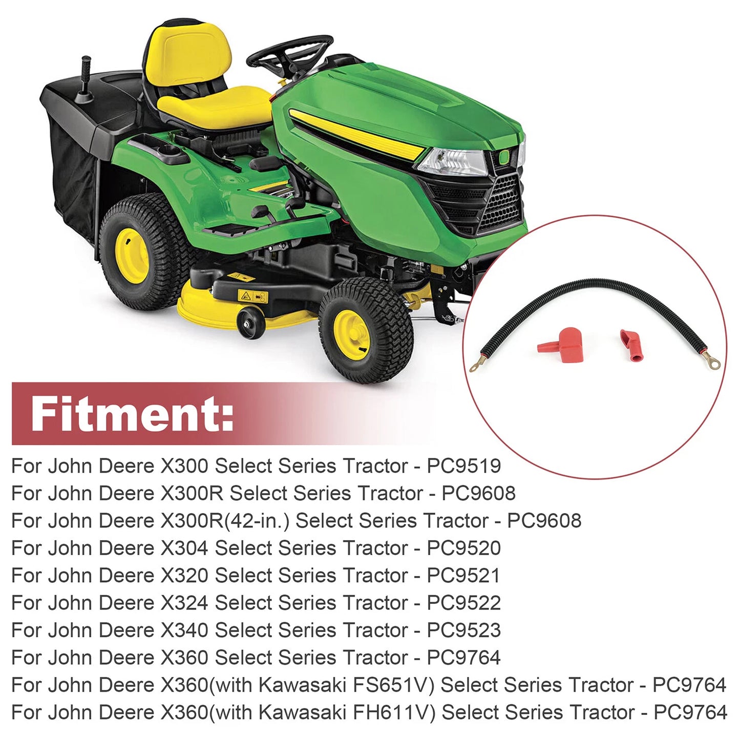 AM135733 Battery Cable for John Deere X300-X360 Select Series Lawn Tractors