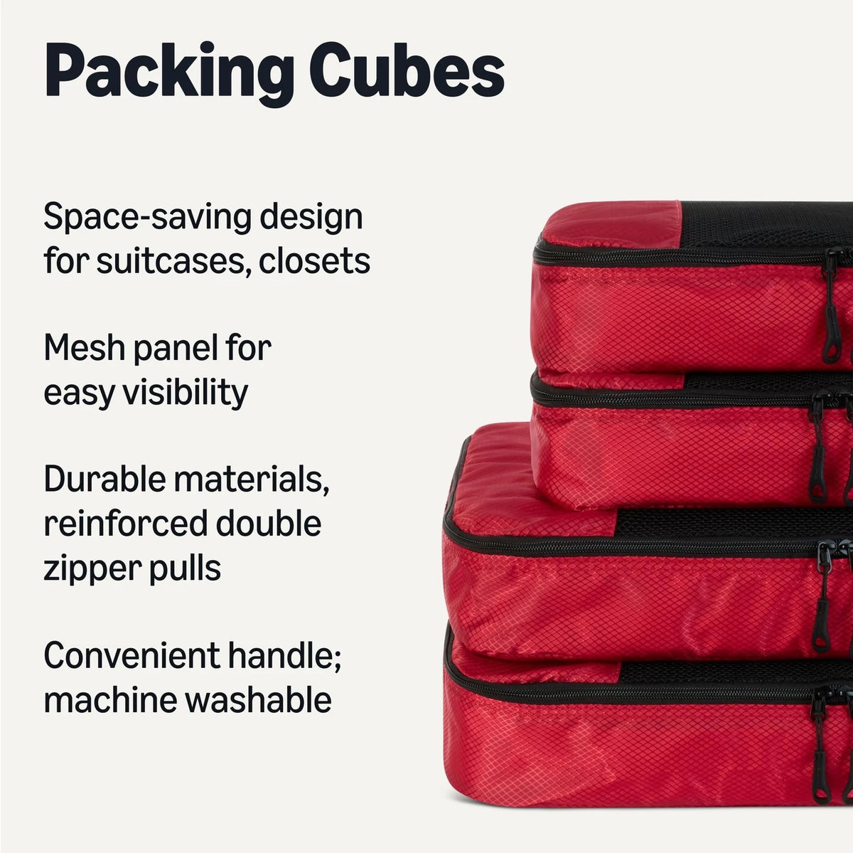 Amazon Essentials 4-Piece Packing Cubes Travel 2 x Large, 2 x Medium, Red