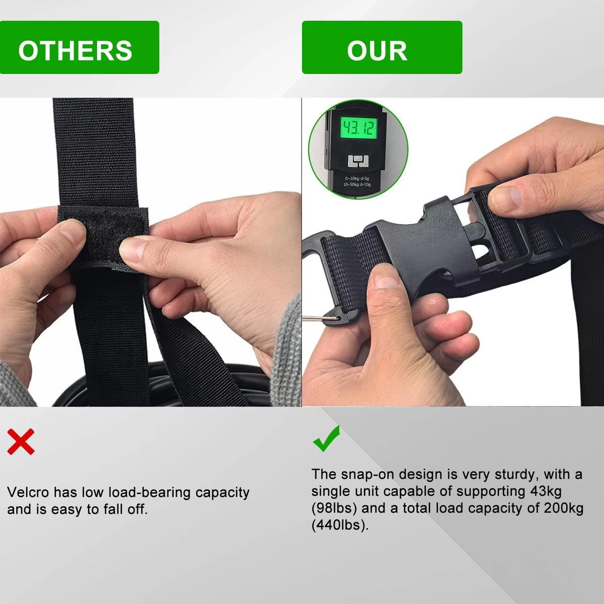 1 Pack Extension Cord 100cm (main strap), 45cm (attachment straps), Black