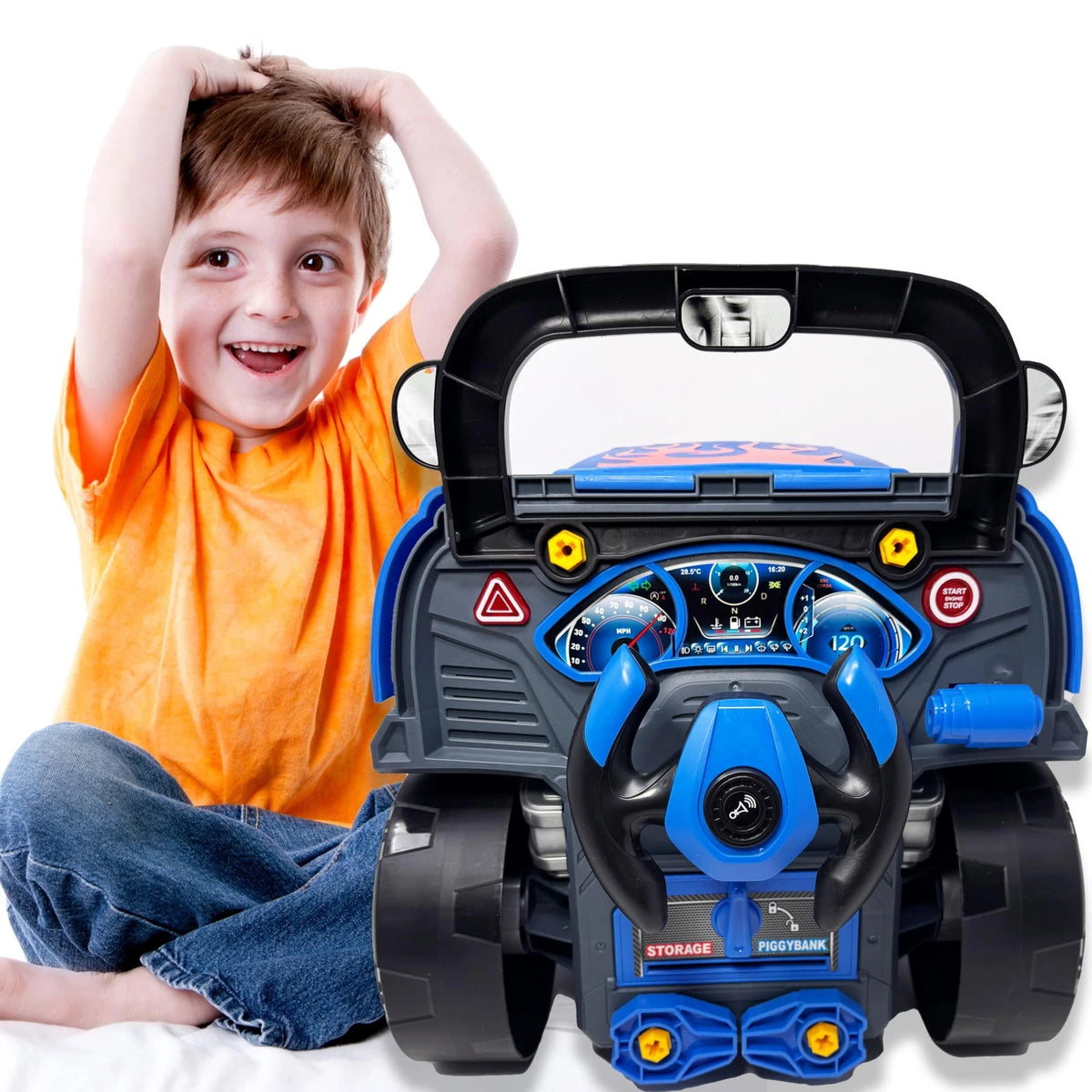 Playful Minds Interactive Large Truck Engine Toy for Kids – Large, Blue