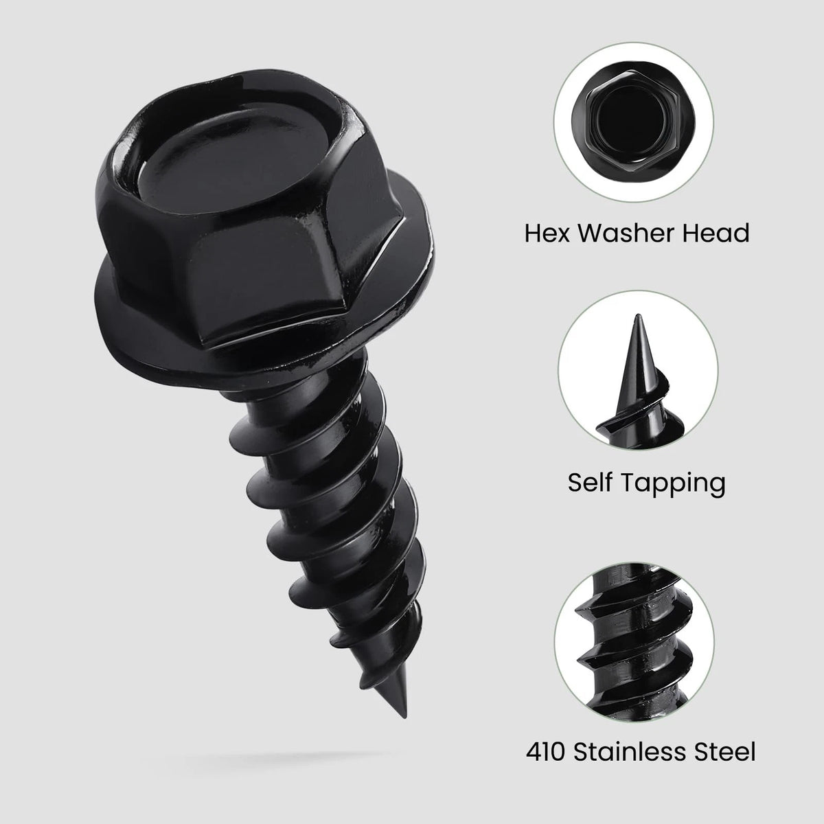 SVLING #8 x 1/2" Self Tapping Gutter Screws, 110PCS 410 #8x1/2", 410SS Black