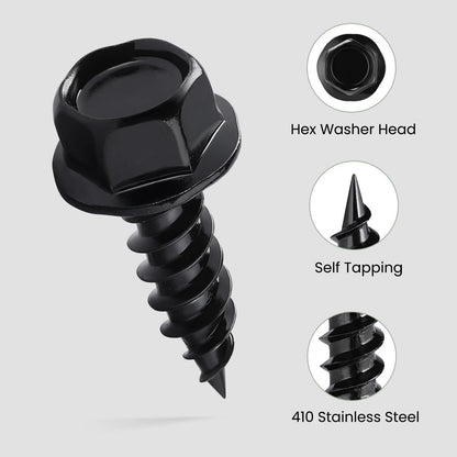 SVLING #8 x 1/2" Self Tapping Gutter Screws, 110PCS 410 #8x1/2", 410SS Black