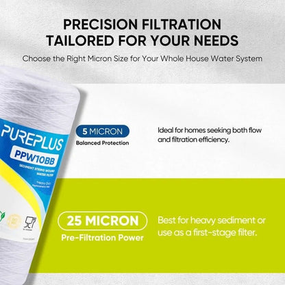 PUREPLUS 25 Micron 10 x 4.5 Whole House String 2 Count (Pack of 1), White