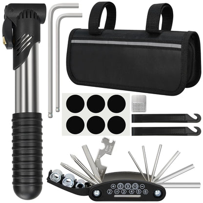 Bike Repair Kit, Bag With Tire Pump, Multitool, Tube Set