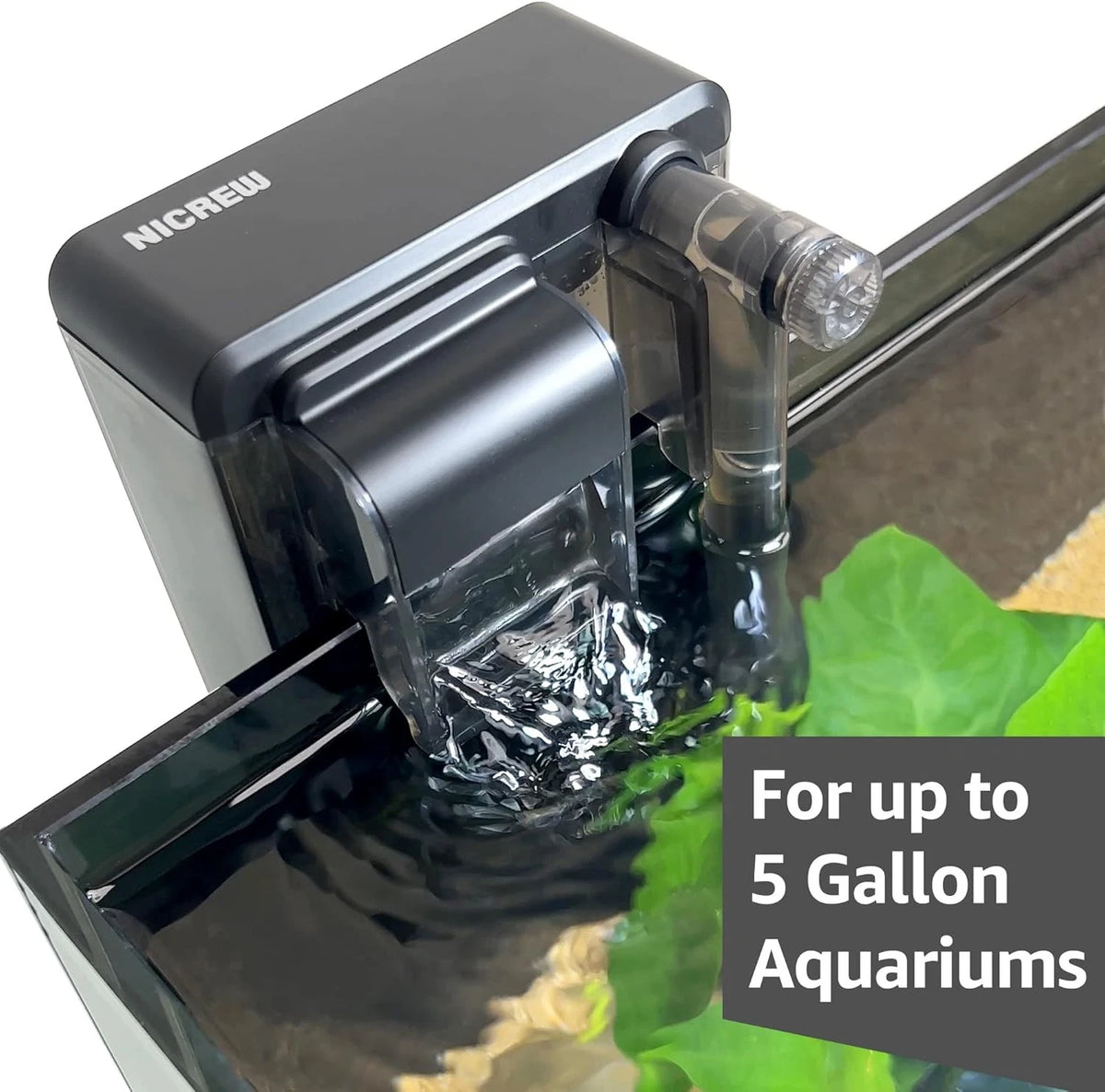 NICREW Slim Aquarium Filter, Quiet Fish Tank HOB Filters 1-5 Gallons, Black