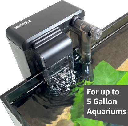 NICREW Slim Aquarium Filter, Quiet Fish Tank HOB Filters 1-5 Gallons, Black