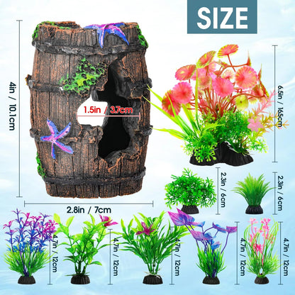 CousDUoBe Fish Broken Barrel Decor Tank Decorations Betta 9 Pcs, Brown