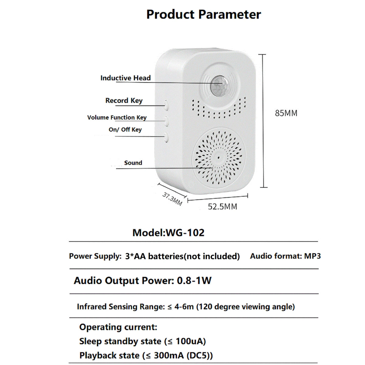 Welcome Infrared Chime Doorbell Wireless 3-Level Adjustable Volume Door Bell