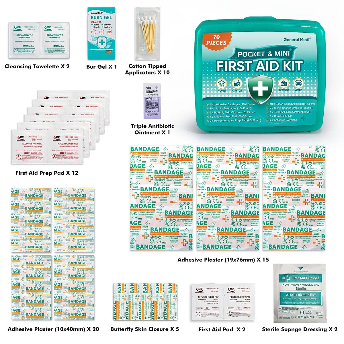 General Medi 420 Piece First Aid Kit, 6 Individual Boxes of 420 Pieces, Green
