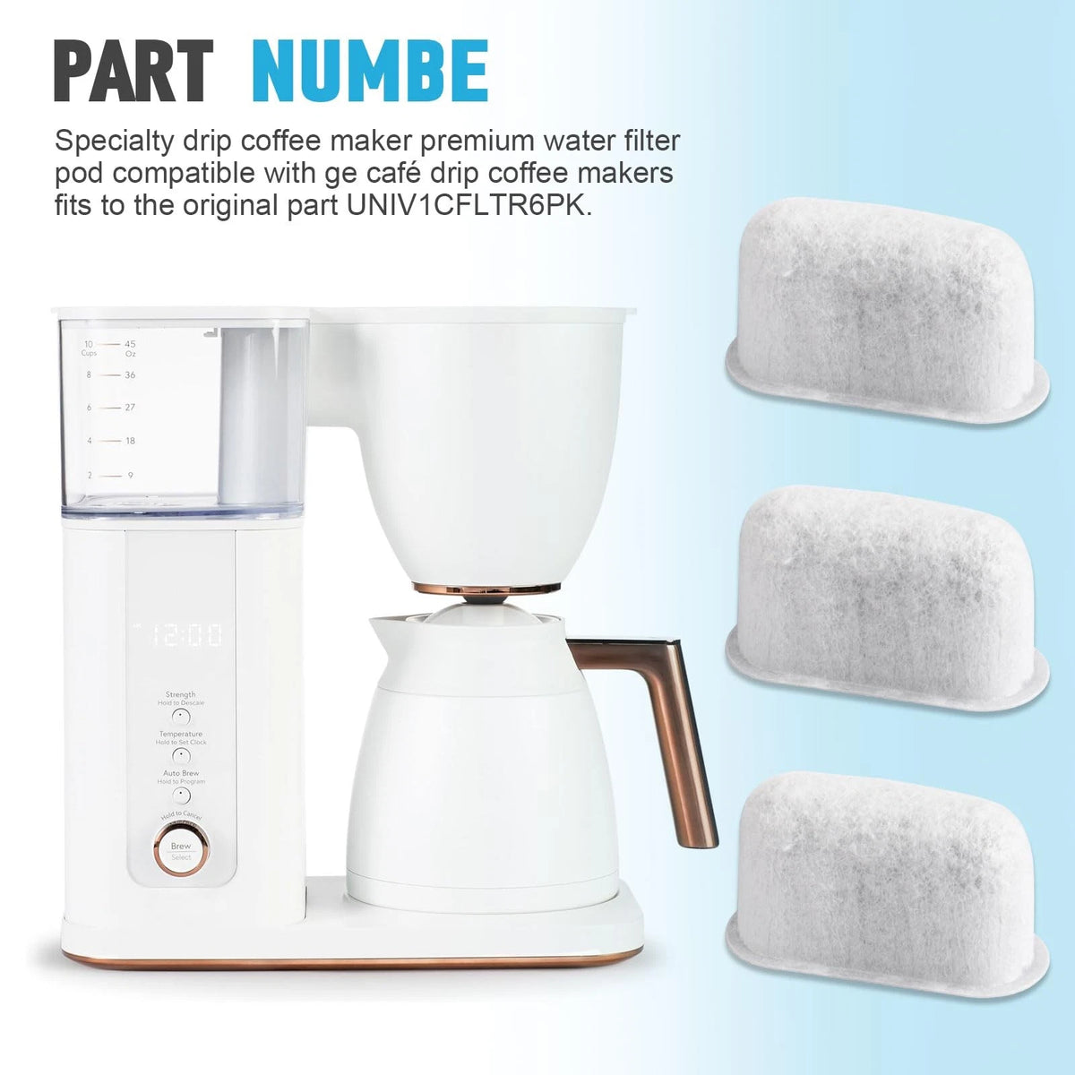Coffee Maker Water Filter UNIV1CFLTR6PK Pod, White