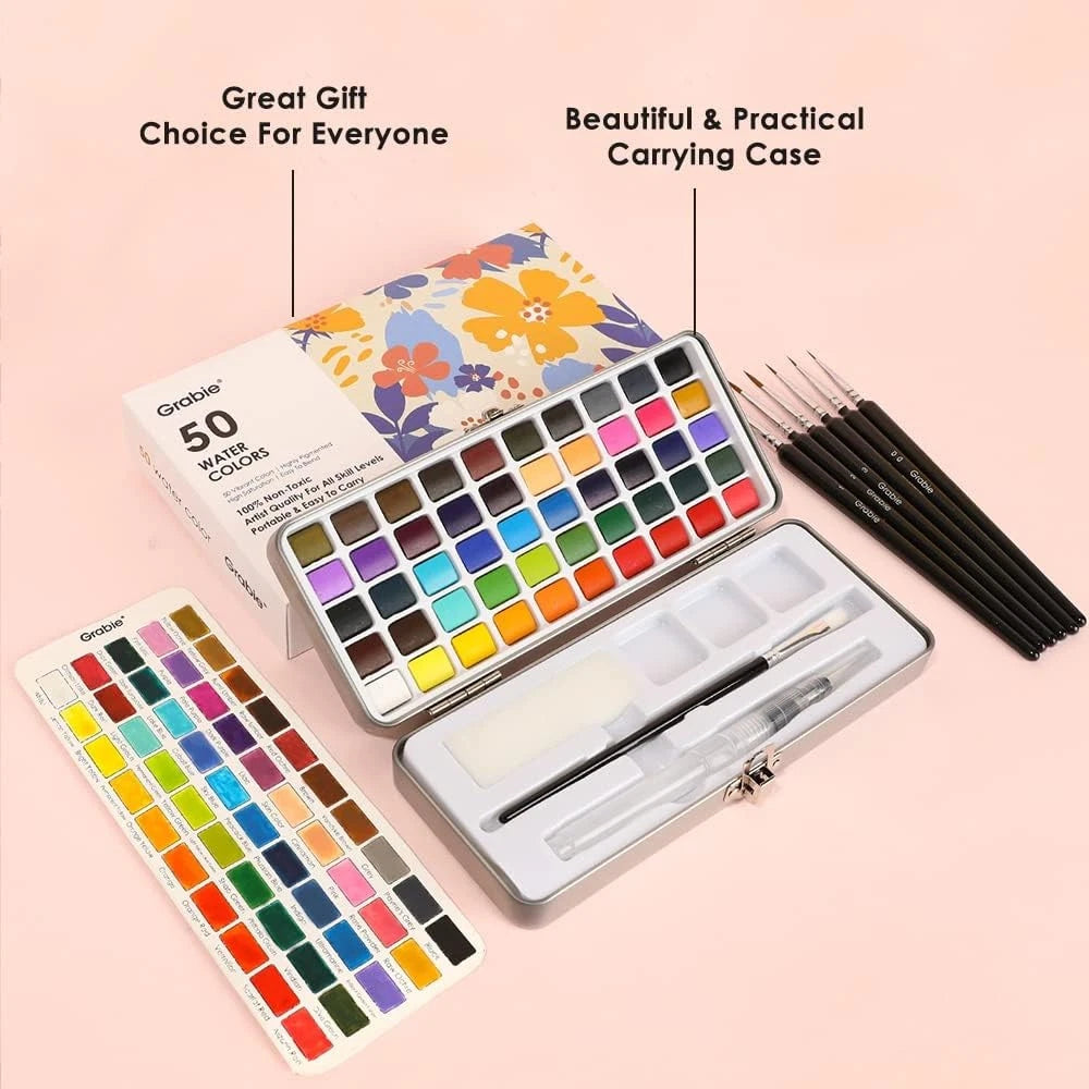 Grabie 50 Colors Watercolor Paint Set, 12.5 Ounce (Pack of 1), 50