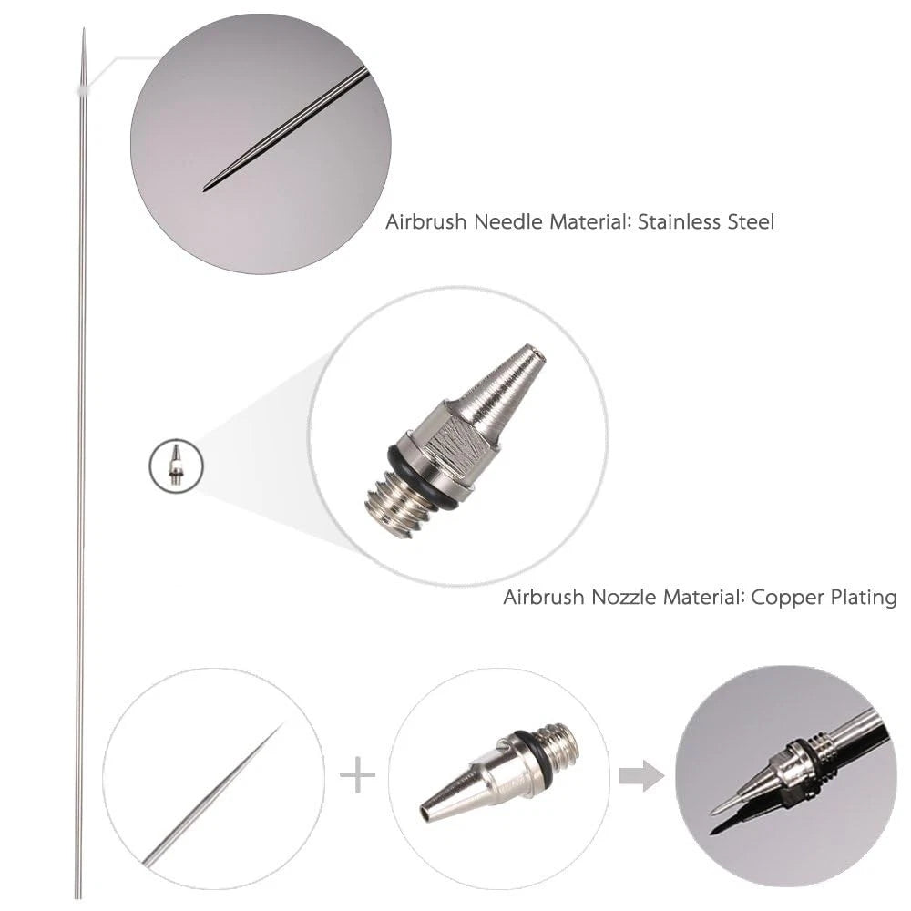 HUBEST 10PCS Airbrush Replacement Parts Kit (0.2mm/0.3mm/0.5mm) KIT 1, SILVER