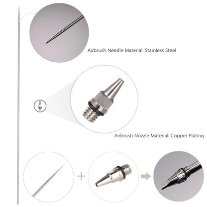 HUBEST 10PCS Airbrush Replacement Parts Kit (0.2mm/0.3mm/0.5mm) KIT 1, SILVER