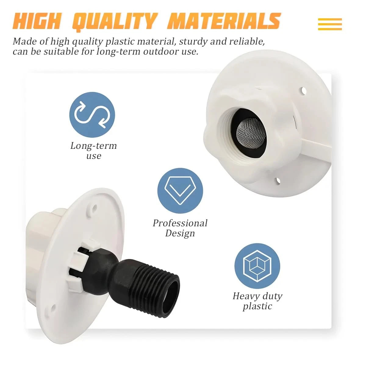AICEL RV City Water Inlet, Inlet Connection with Check Valve, White