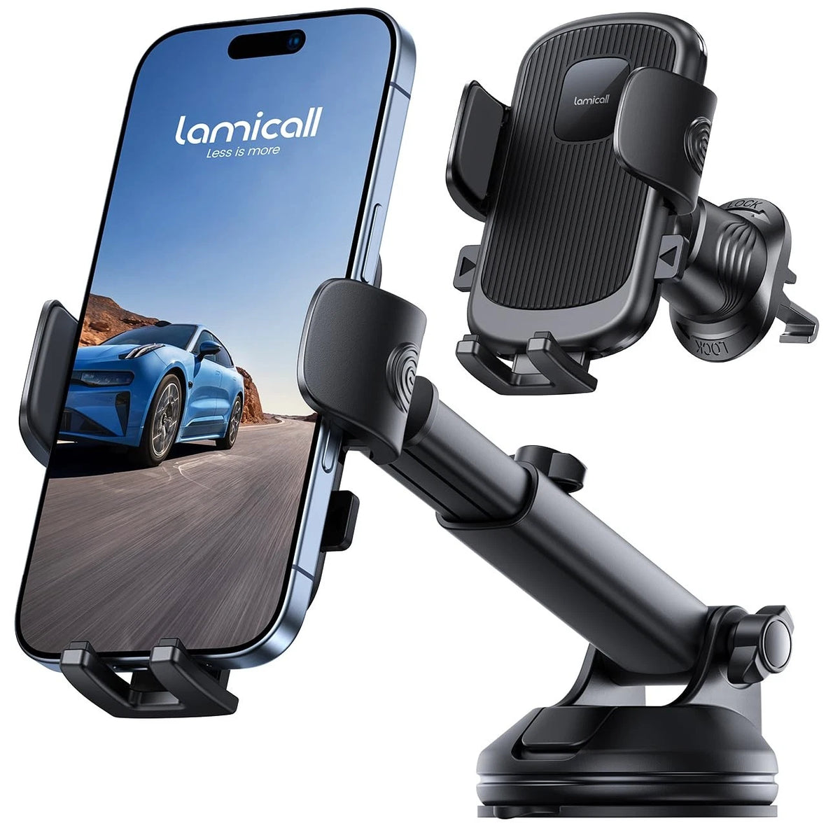 Lamicall Car Phone Holder [3-in-1 Pro Version Suction Cup] 360° Black