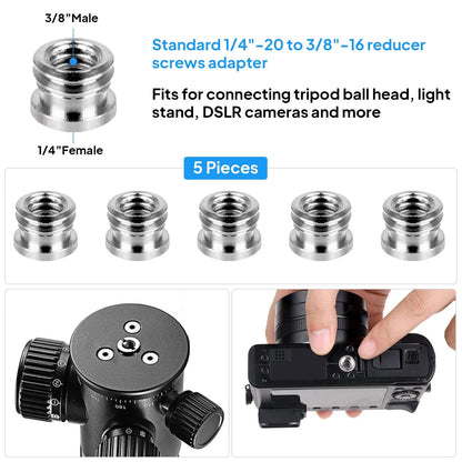 Camera Screw Set - 20pcs Tripod Adapter Mounts for 1/4" to 3/8" 1/4", Silver