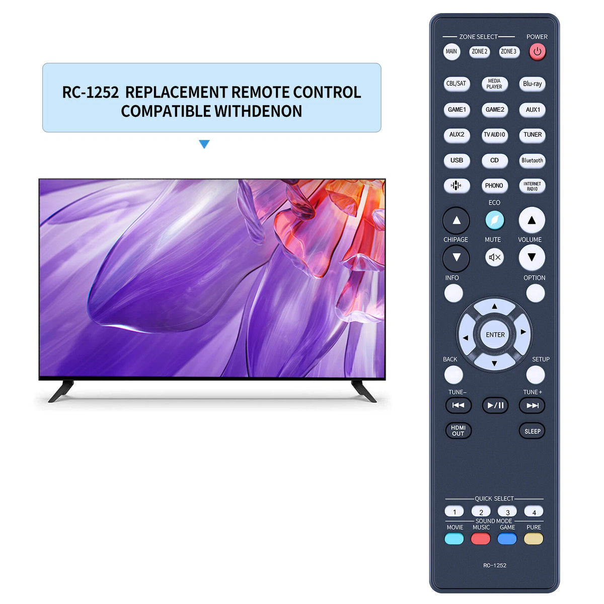 RC-1252 Remote Control For Denon AV Receiver AVR-X4800H AVRX4800H