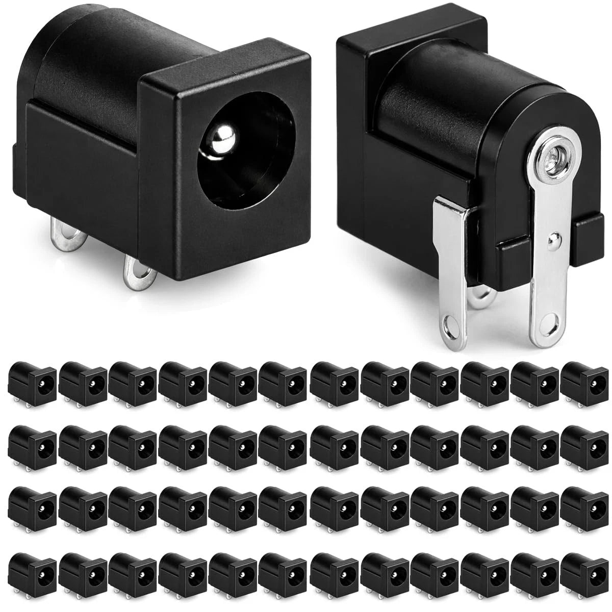 Clyxgs 50 Pack DC-005 Power Jack Socket, 5.5mm x 2.5mm DC005-2.5, Black