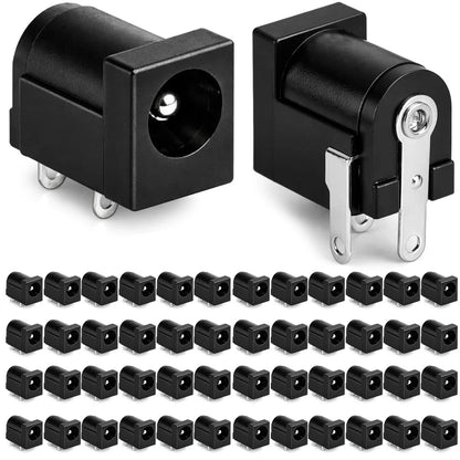 Clyxgs 50 Pack DC-005 Power Jack Socket, 5.5mm x 2.5mm DC005-2.5, Black