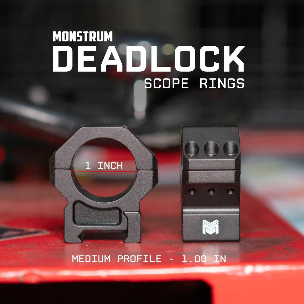 Monstrum Deadlock Series Scope Rings | 1 inch Diameter | 1.00" Center Black