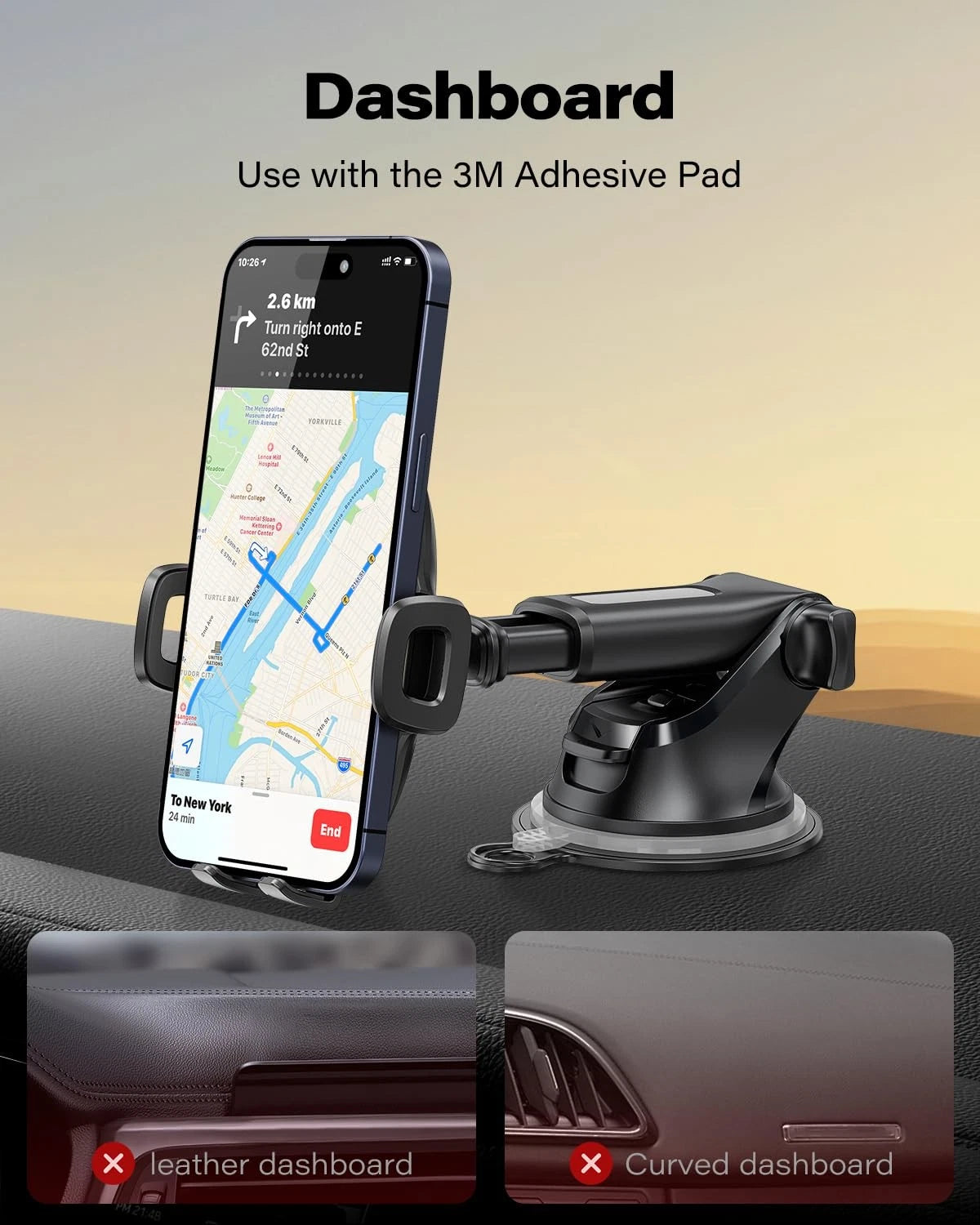 APPS2Car Suction Cup Phone Mount, Universal 6.3 inches, Black-1st Version