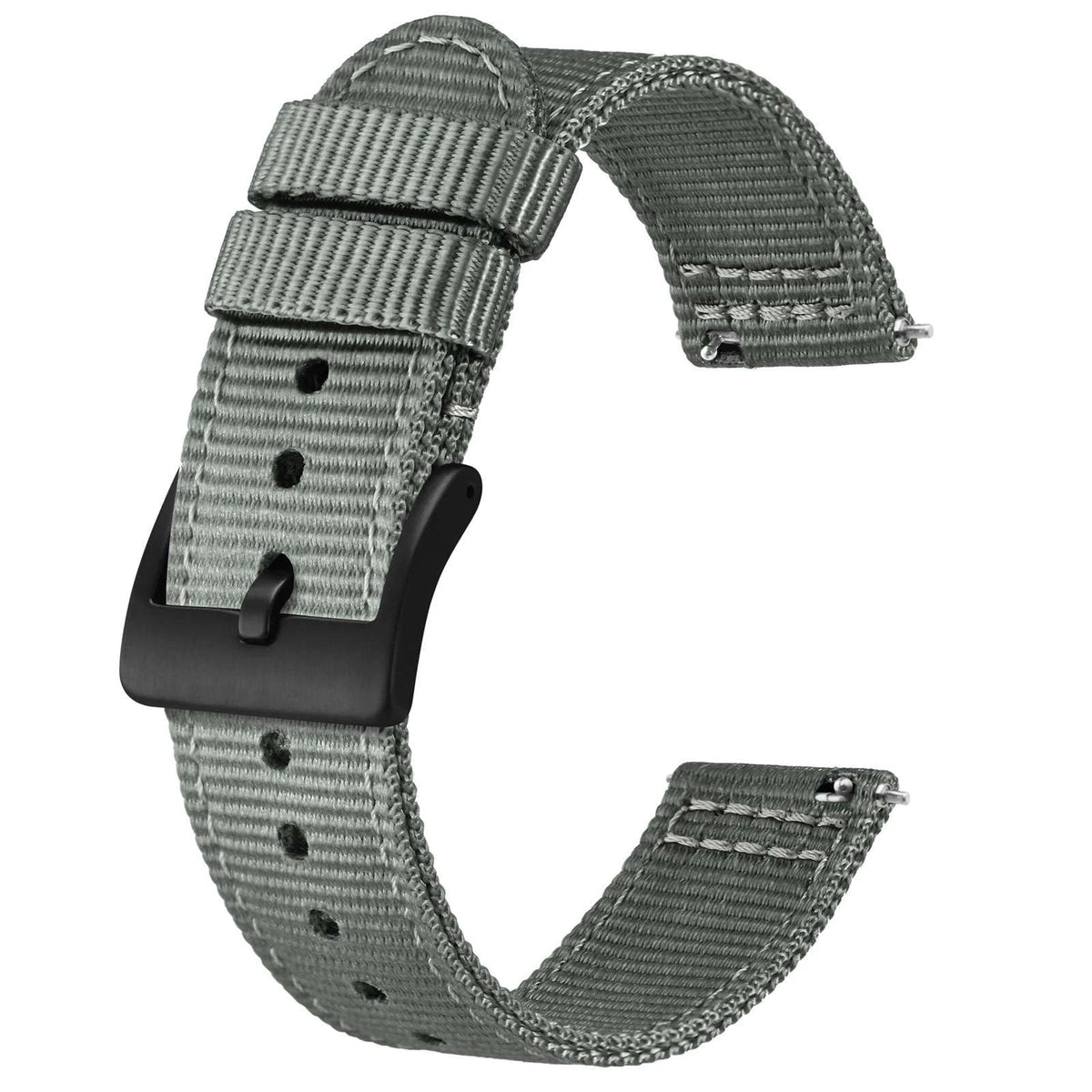 BISONSTRAP Men’s Nylon Watch Bands, Two-Piece 20mm, Grey (Black Buckle)